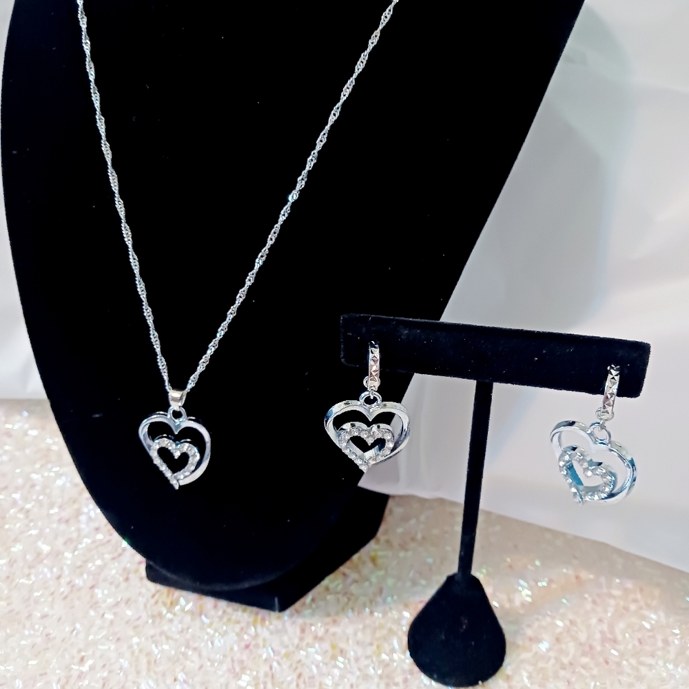 925 sterling silver double heart set